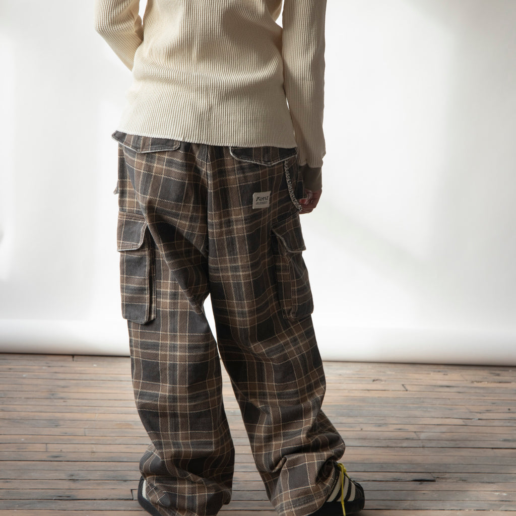 filthy® wide-leg cargo (brown plaid) – the filthy project®