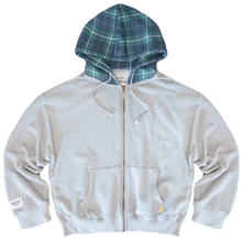filthy® french terry plaid hooded zip-up (grey)