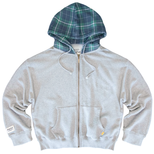 filthy® french terry plaid hooded zip-up (grey)