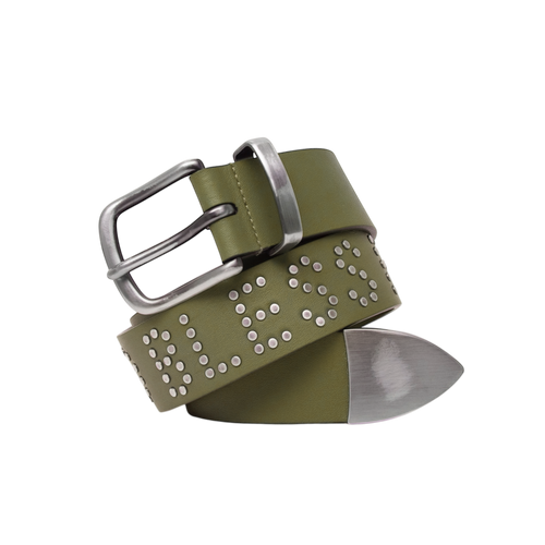 filthy riveted leather belt (army green)